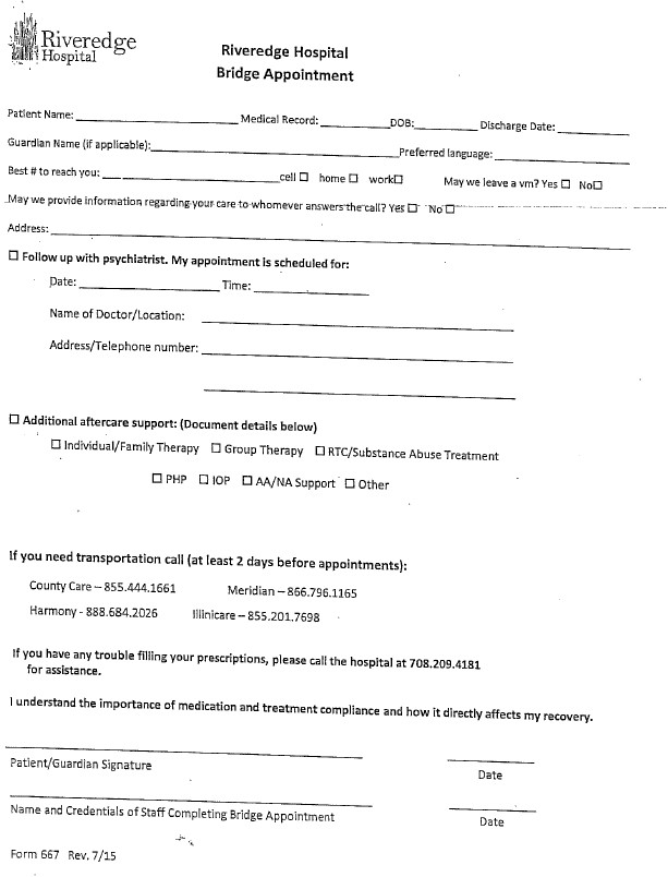 Riveredge Bridge Appointment Form