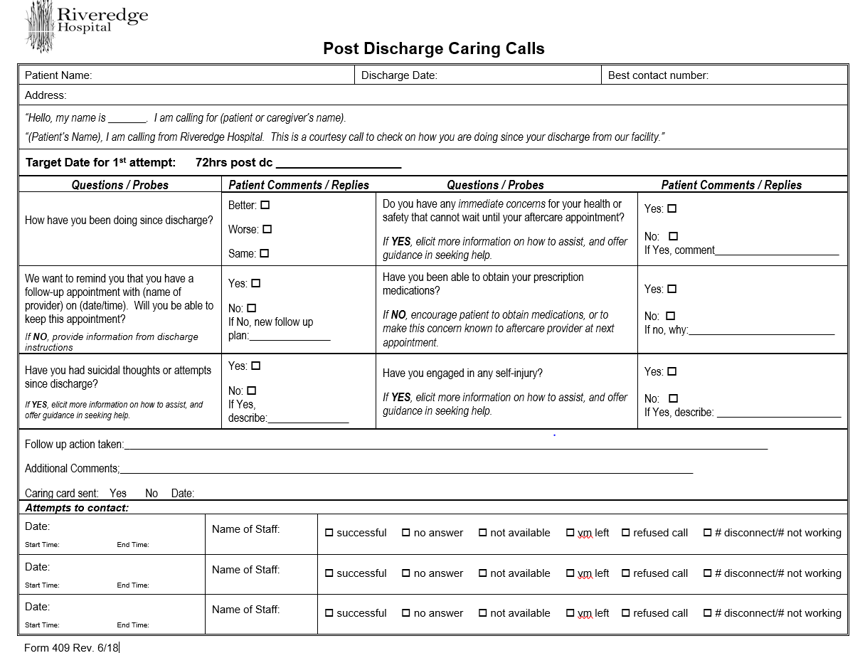 Riveredge Post Discharge Caring Calls