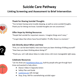 image of the first page of 'Suicide Care Pathway Linking Screening and Assessment to Brief Intervention" document