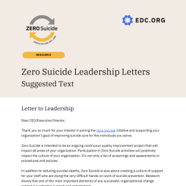 Cover page of Zero Suicide Leadership Letters resource